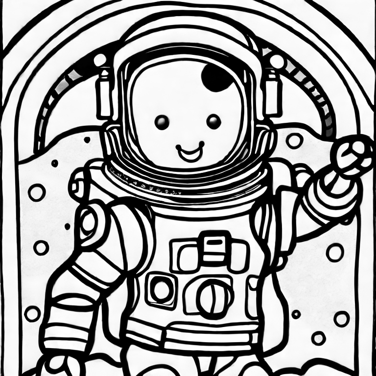 Coloring page of an astronaut in tha space
