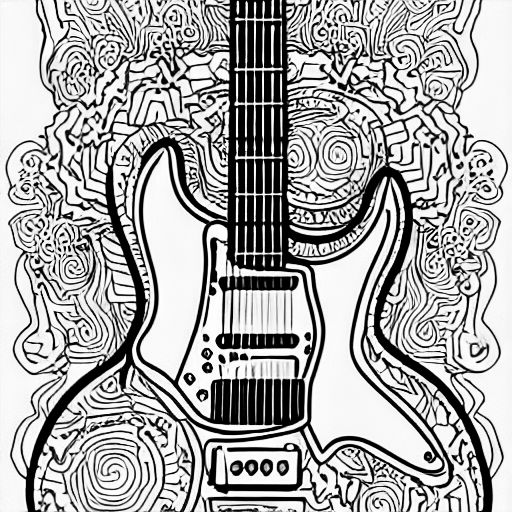 Coloring page of an electric guitar of jimi hendrix