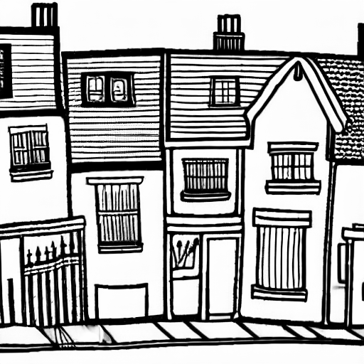 Coloring page of an english street of houses