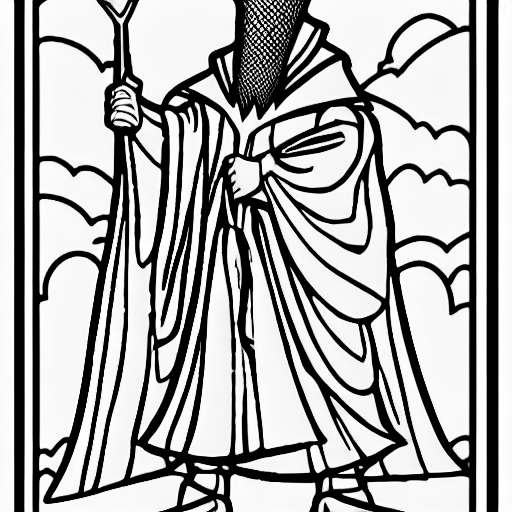 Coloring page of an evil wizard
