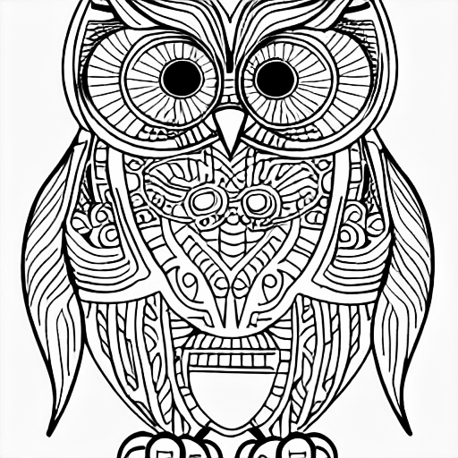 Coloring page of an owl in a city