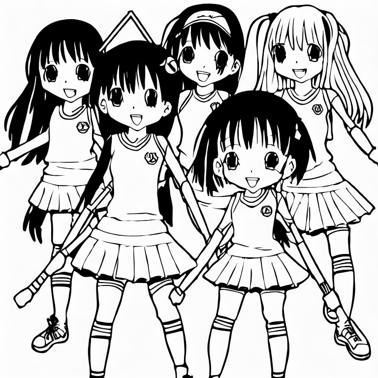 Coloring page of anime girl athletes