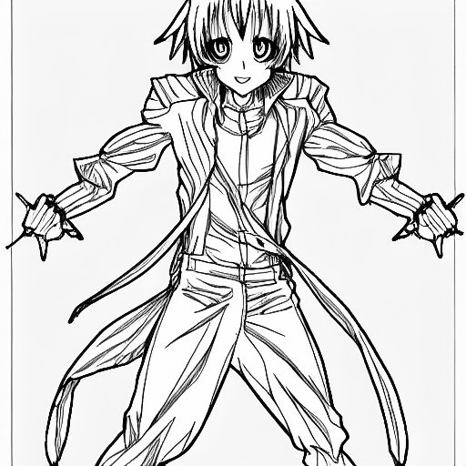 Coloring page of anime man full body