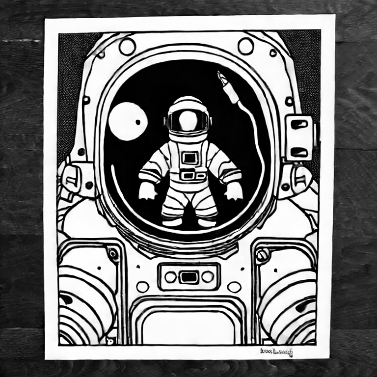 Coloring page of astronaut in space