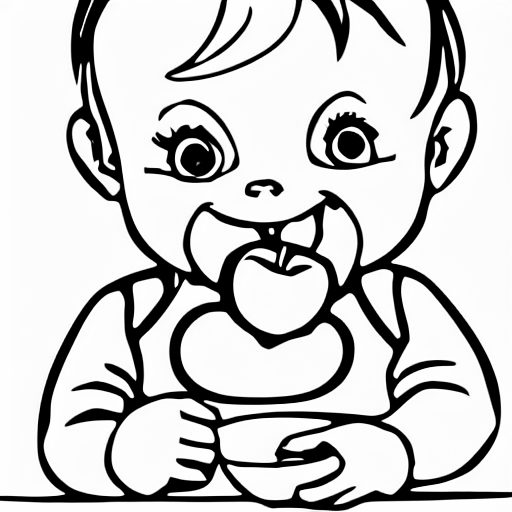 Coloring page of baby eating an apple
