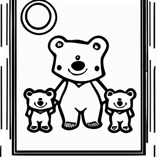 Coloring page of bear family with a bear baby