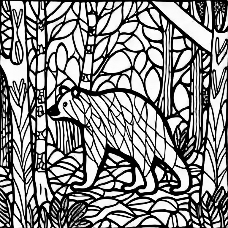 Coloring page of bear forest to color