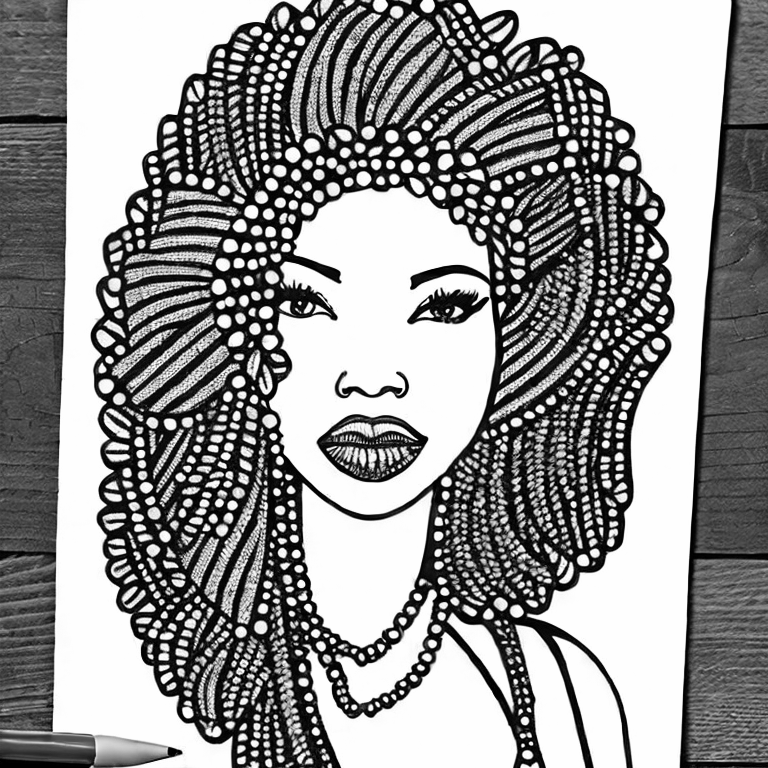 Coloring page of beautiful african american woman