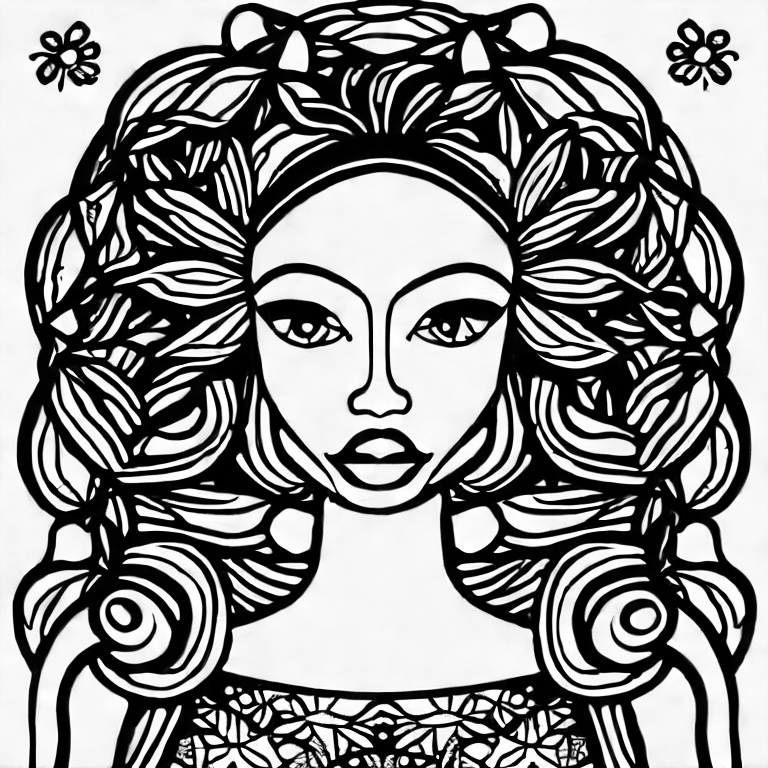 Coloring page of beautiful black woman