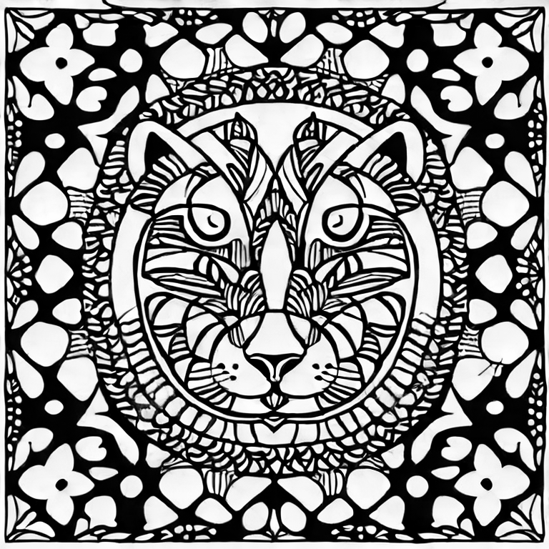 Coloring page of beautiful cat patterned