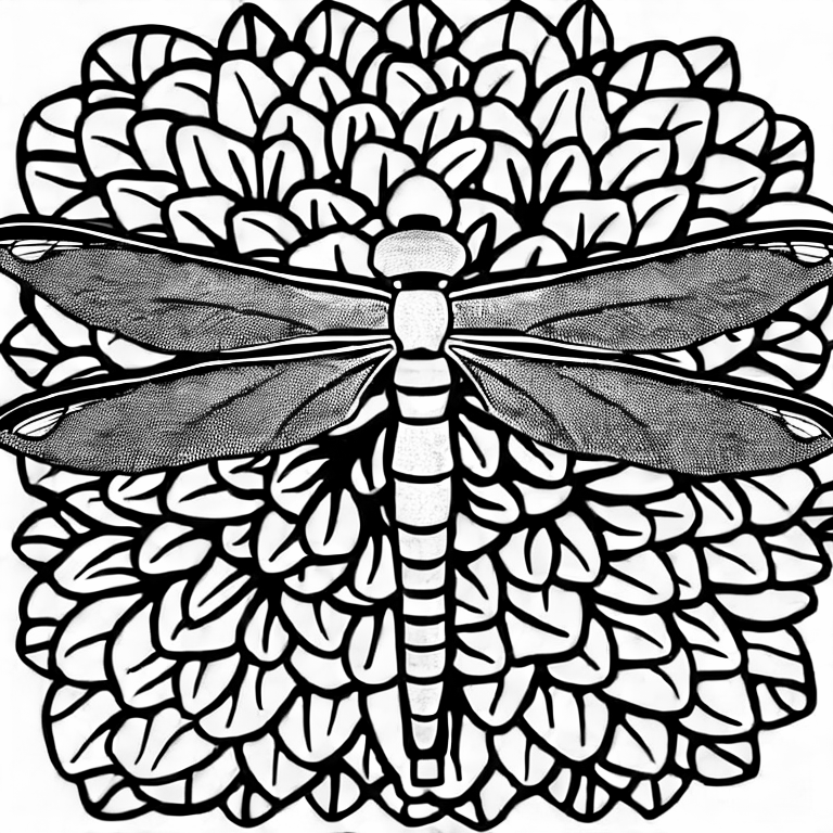 Coloring page of beautiful dragonfly flower