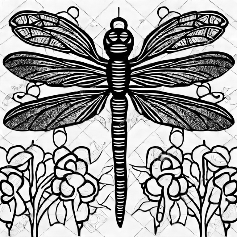 Coloring page of beautiful dragonfly flower