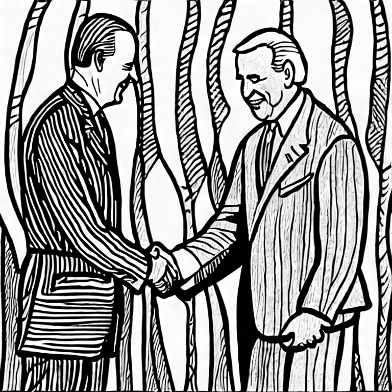 Coloring page of biden shaking hands