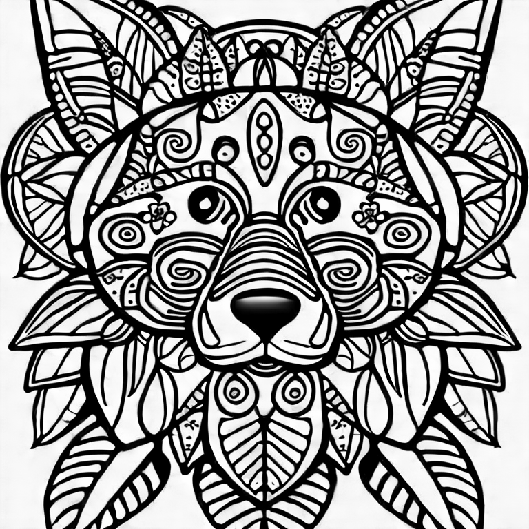 Coloring page of big flowwer cat and dog