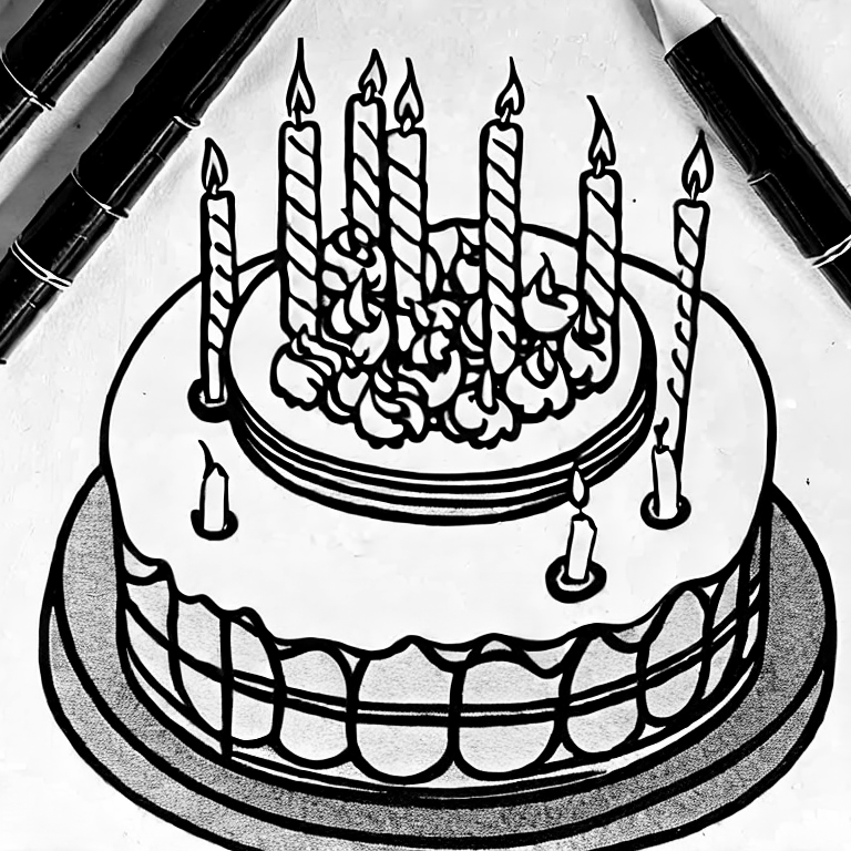 Coloring page of birthday cake