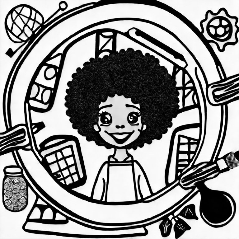 Coloring page of black girl science