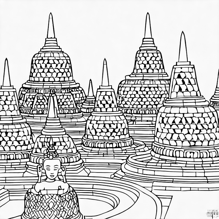 Coloring page of borobudur temple