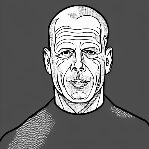 Coloring page of bruce willis in a helicopter