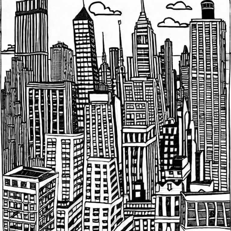 Coloring page of building in newyork cityk citg