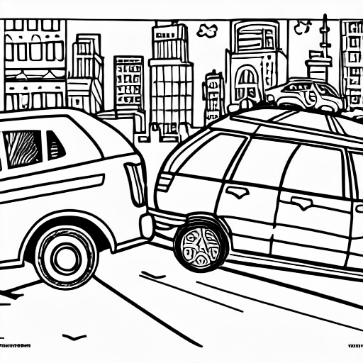 Coloring page of car crash in the city