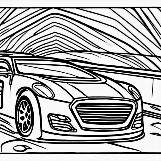 Coloring page of car race in the rain