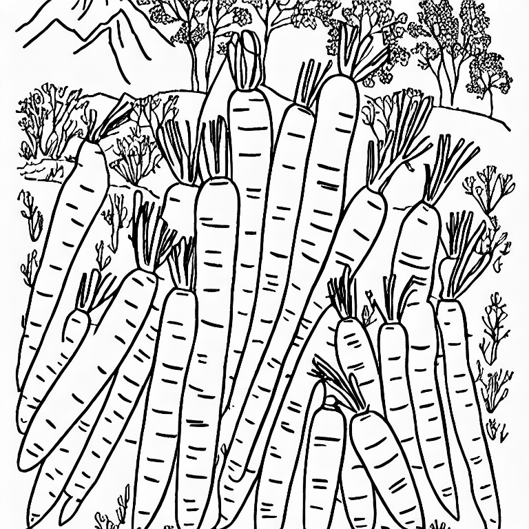 Coloring page of carrots in the moutain