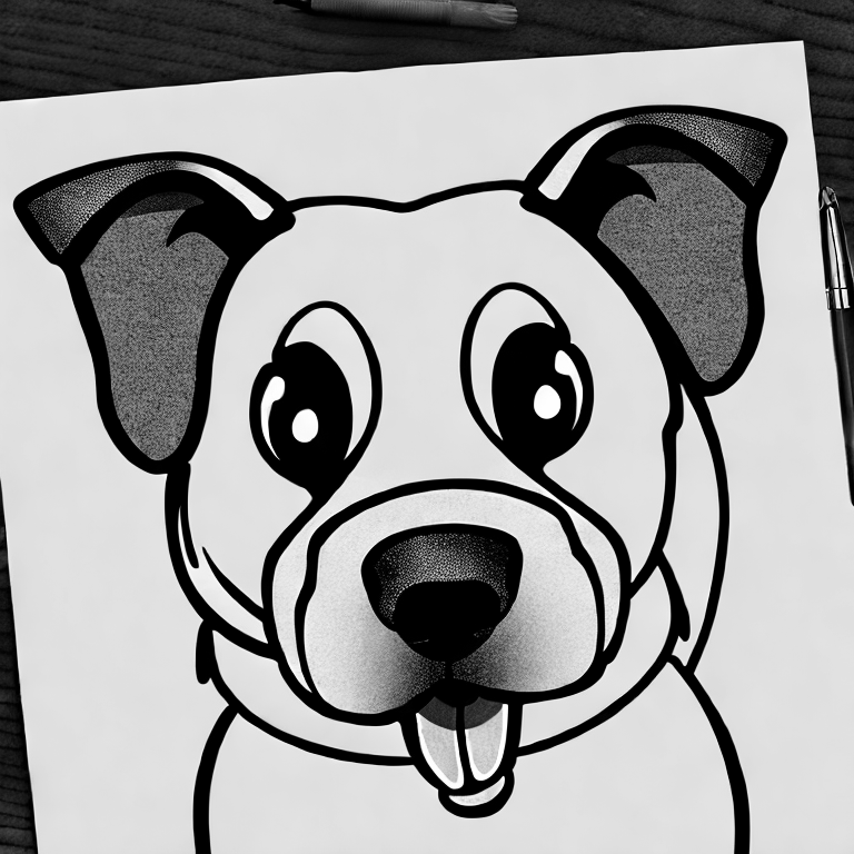 Coloring page of cartoon dog no background white full face head