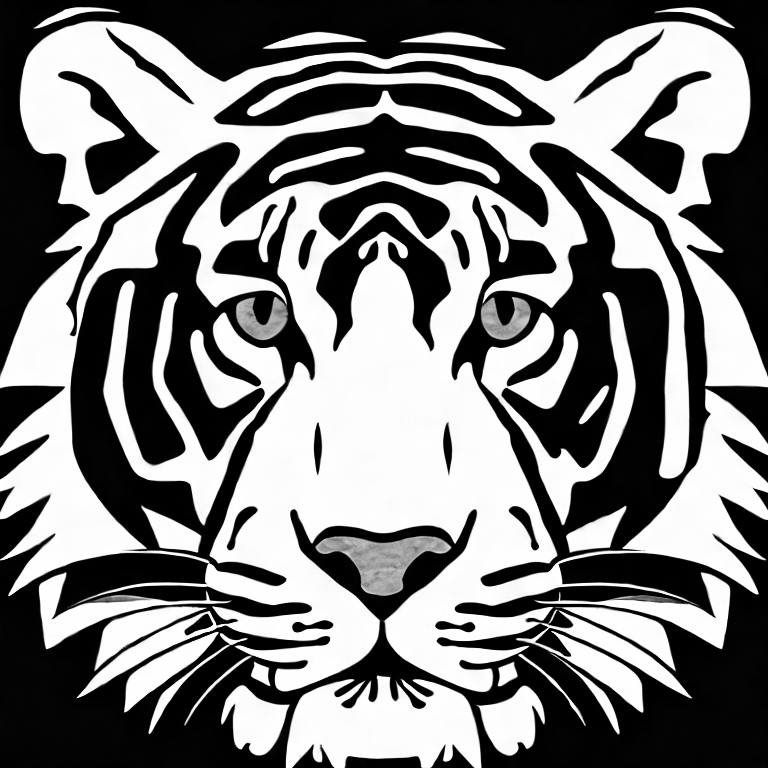 Coloring page of cartoon tiger no background white full face head