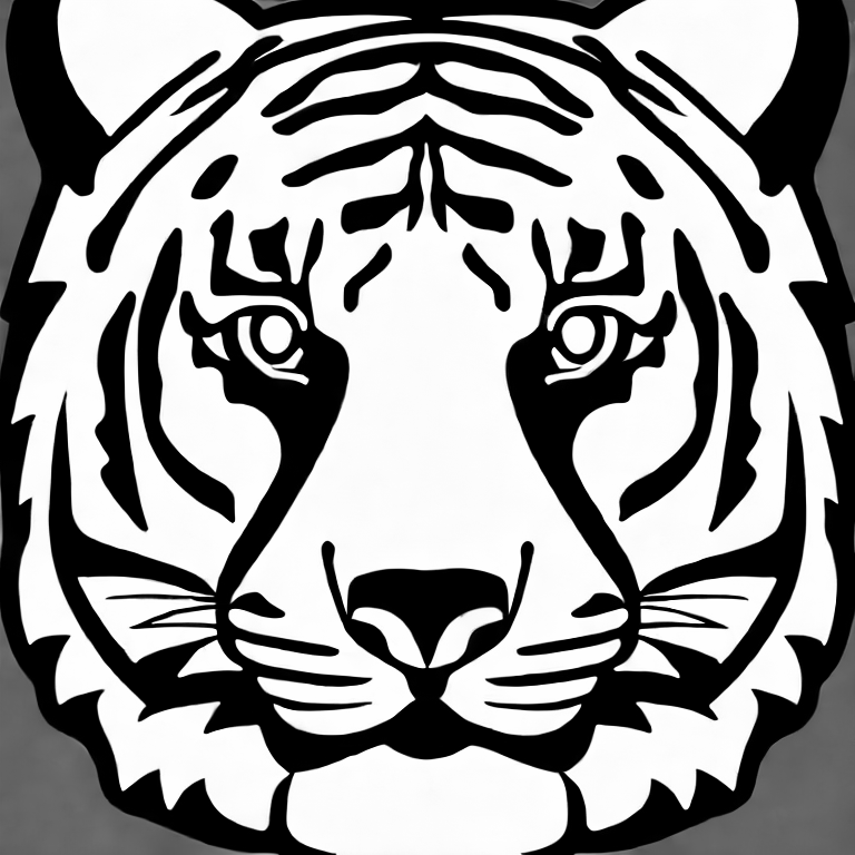 Coloring page of cartoon tiger no background white full face head