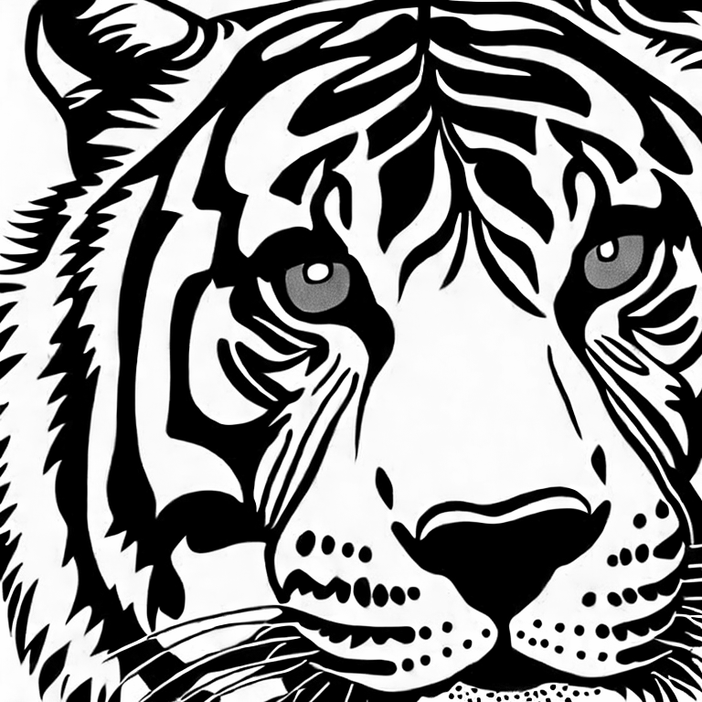 Coloring page of cartoon tiger no background white full head