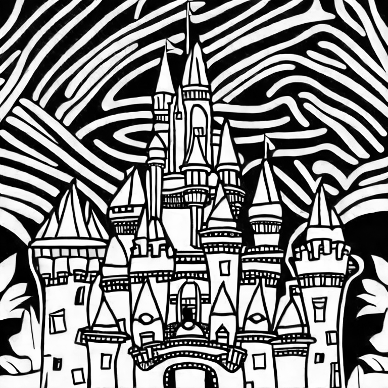 Coloring page of castle in sky