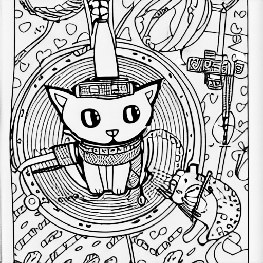 Coloring page of cat in helicopter