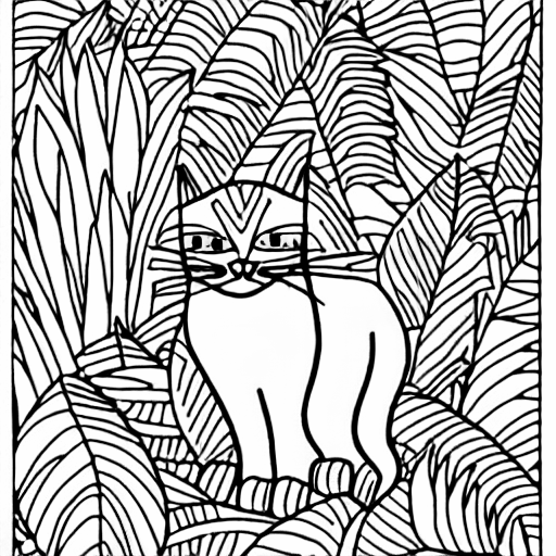 Coloring page of cat in jungle
