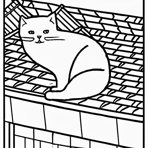Coloring page of cat on a roof