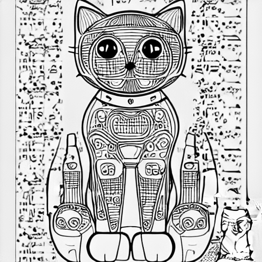 Coloring page of cat robot