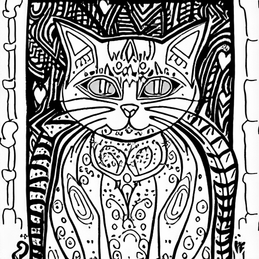 Coloring page of cat wizard