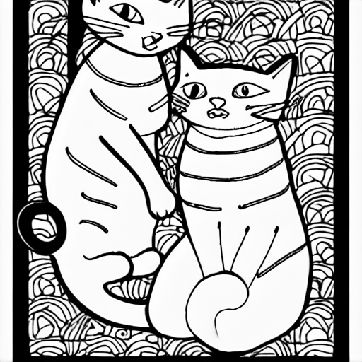Coloring page of cats showing affection