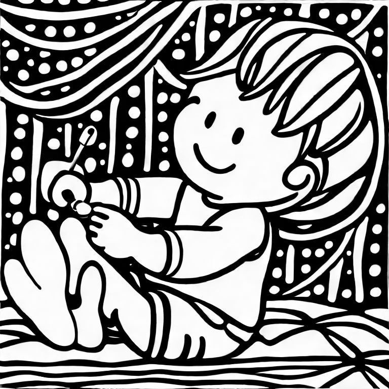 Coloring page of child trying to fit a ring on their finger