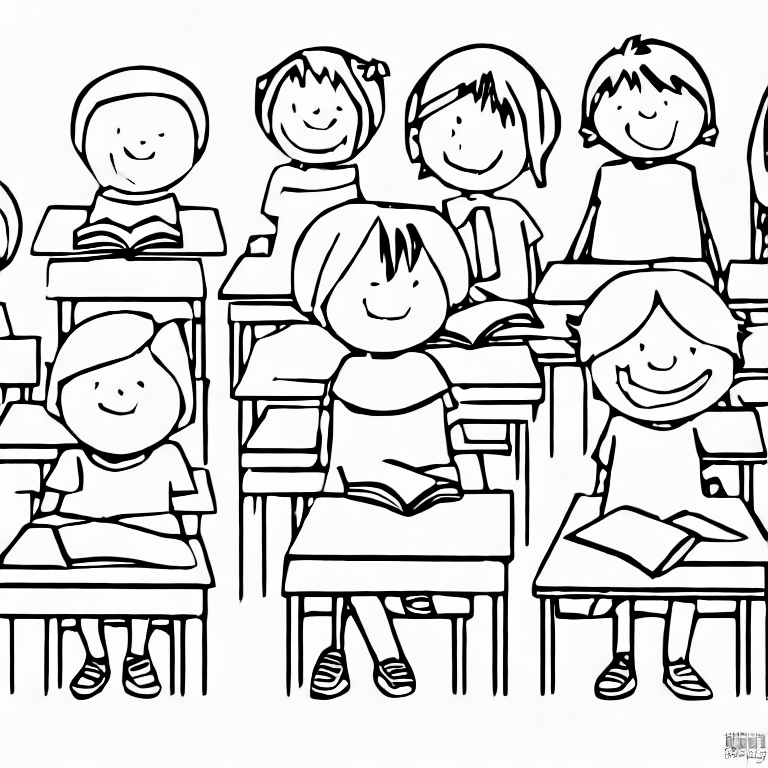 Coloring page of children in classroom