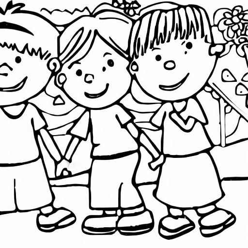 Coloring page of children playing at the park