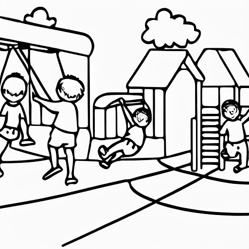 Coloring page of children playing in the playground