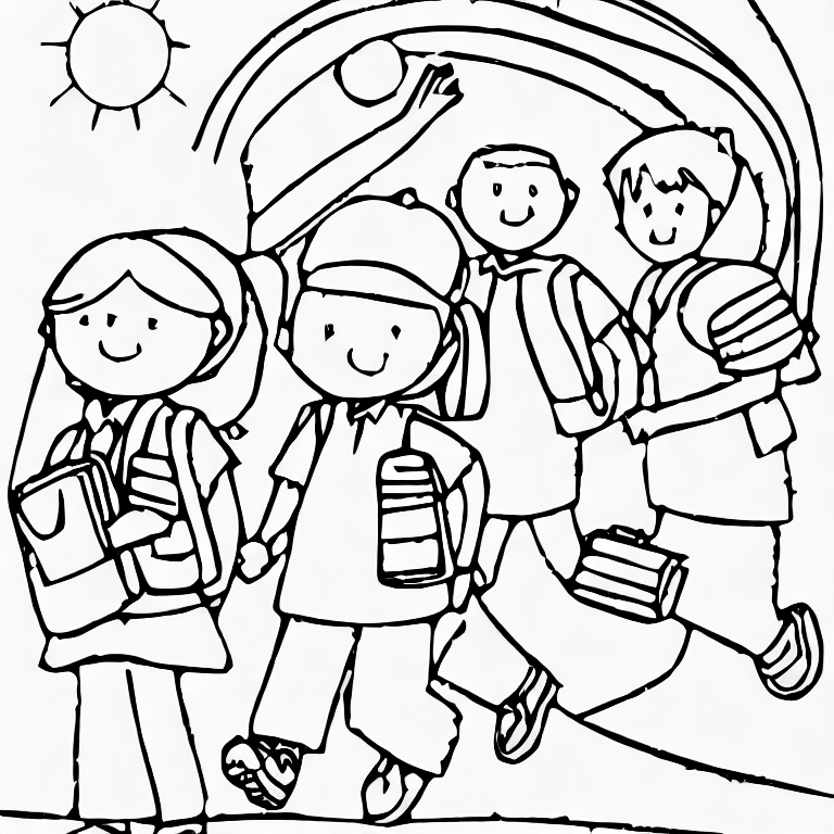 Coloring page of children to school