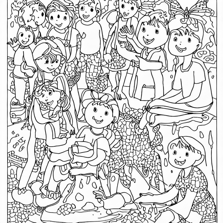 Coloring page of children to the see