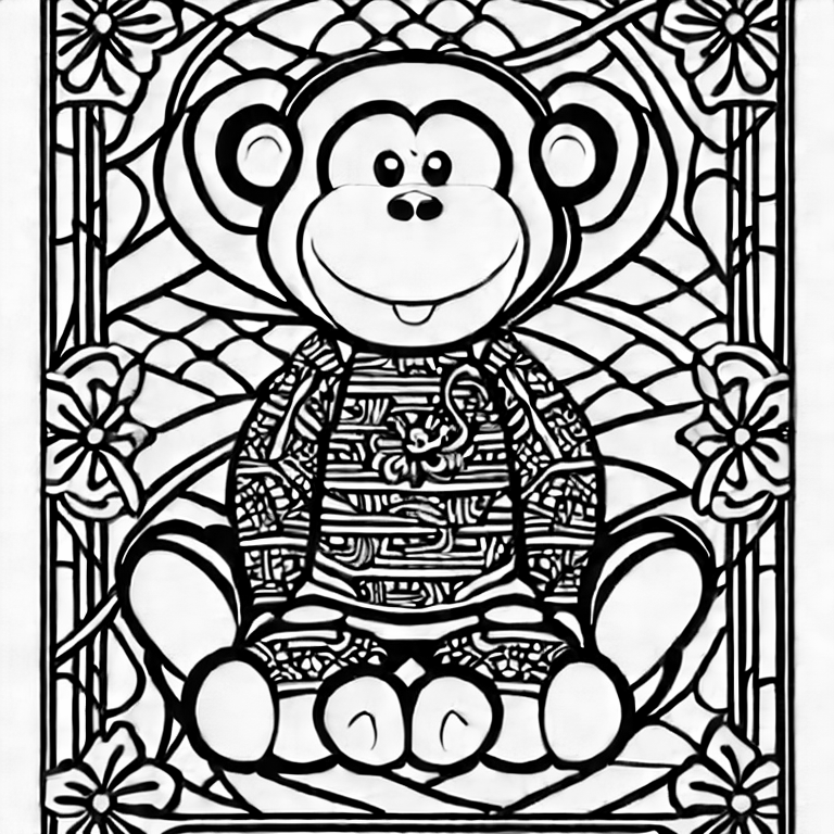 Coloring page of chinese dressed monkey