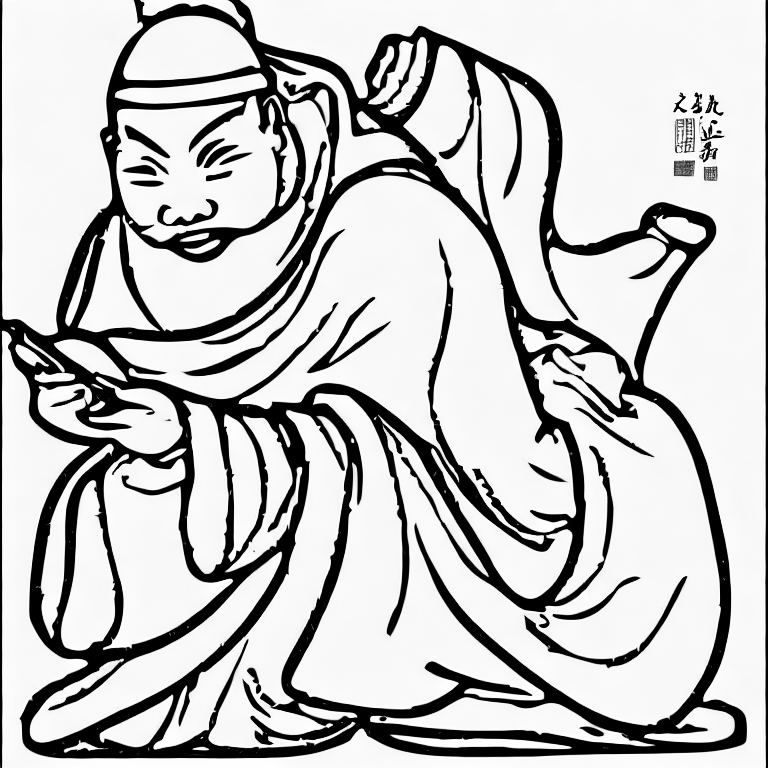 Coloring page of chinese monk