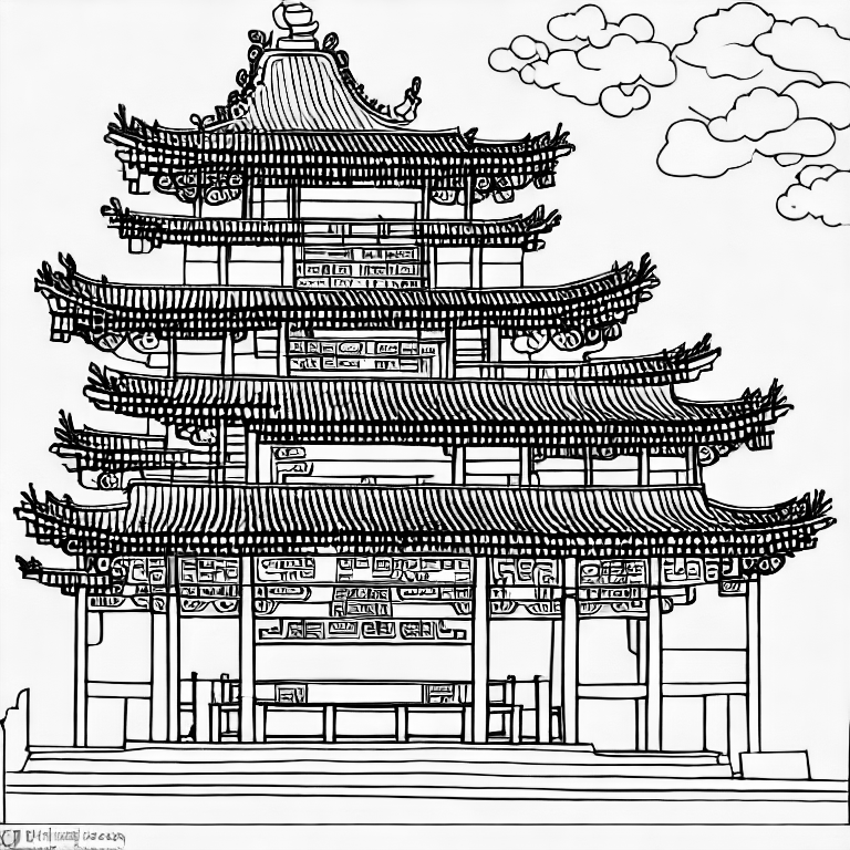 Coloring page of chinese temple
