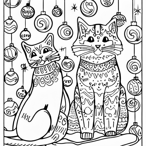 Coloring page of christmas cats