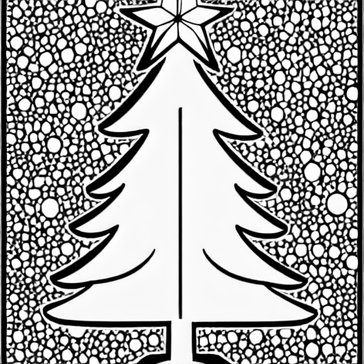 Coloring page of christmas tree with a star on top