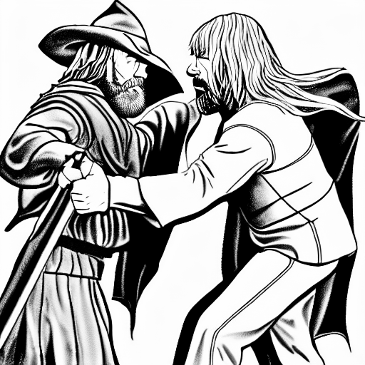 Coloring page of chuck norris fighting gandalf