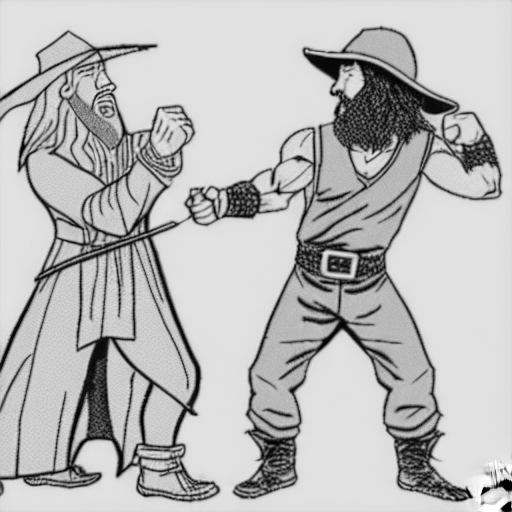 Coloring page of chuck norris fighting gandalf